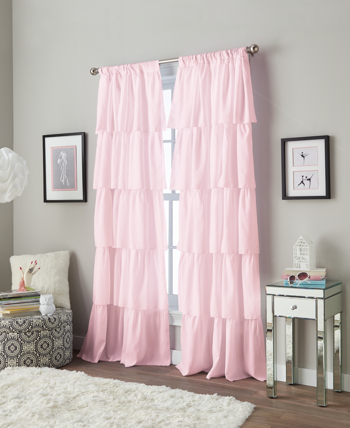 Curtainworks Flounced Poletop Single Curtain Panel, 42" X 63" In Pink