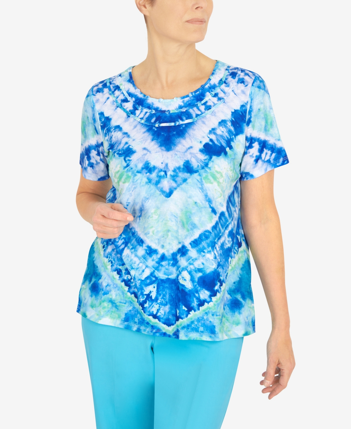 Alfred Dunner Women's Cool Vibrations Tie Dye Chevron T-shirt In Multi