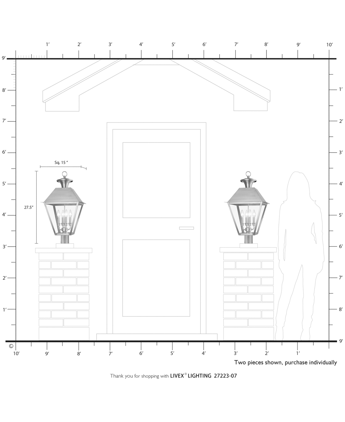 Livex Wentworth 4 Light Outdoor Post Top Lantern - Bronze with Antique Brass