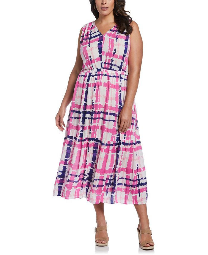 ELLA Rafaella Plus Plaid Print V-Neck Midi Dress - Macy's