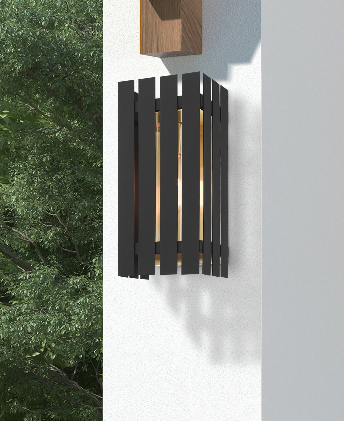 Livex Greenwick 1 Light Outdoor Wall Lantern - Black with Satin Brass