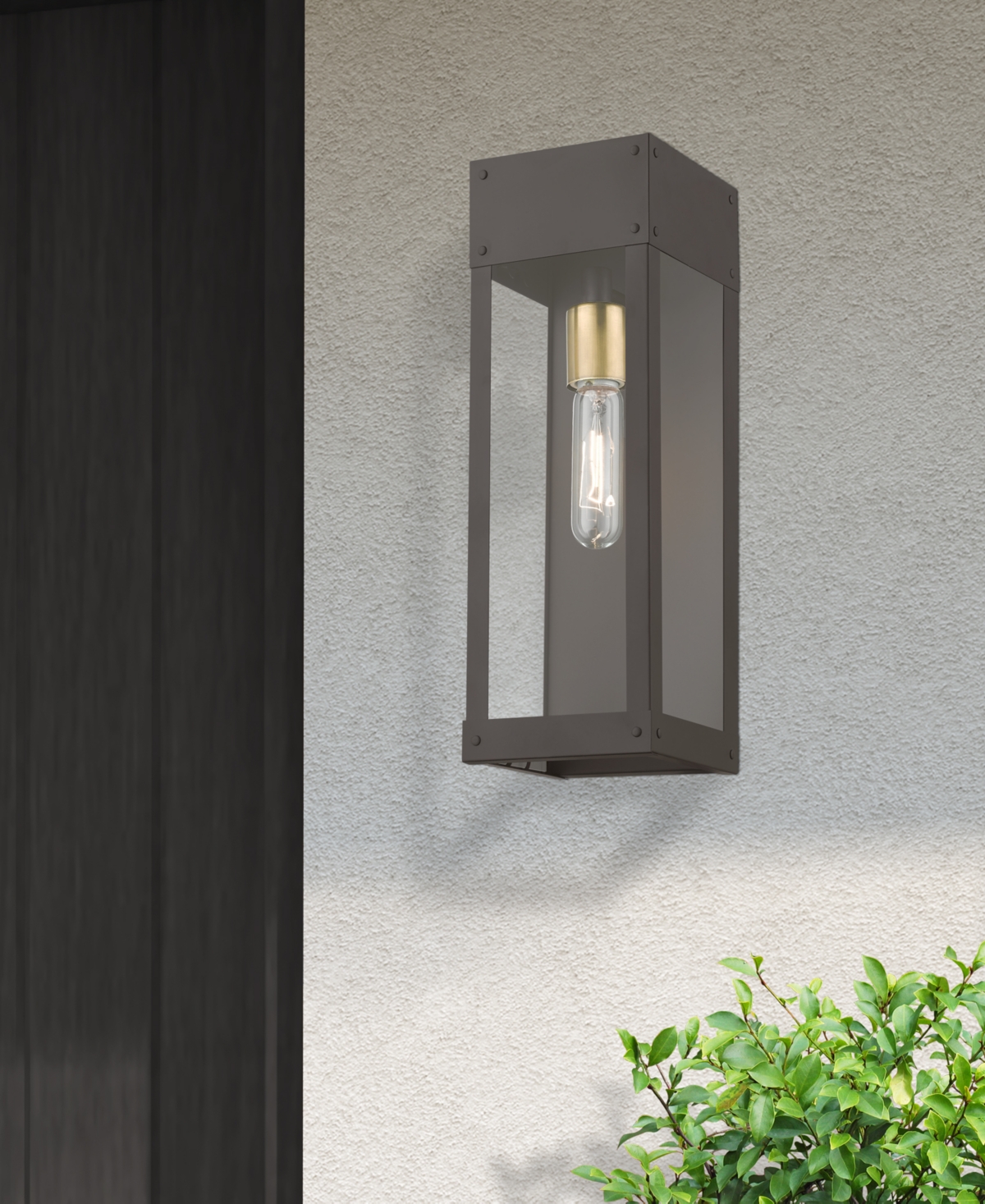 Shop Livex Barrett 1 Light Outdoor Wall Lantern In Bronze With Antique Brass