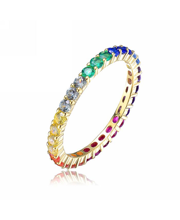 Genevive Sterling Silver 14K Gold Plating Cubic Zirconia Multicolored ...