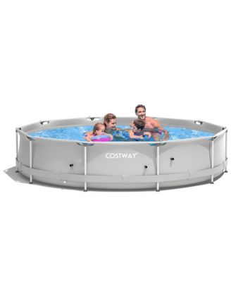 Round Above Ground Swimming Pool Patio Frame Pool W/ Pool Cover Iron Frame