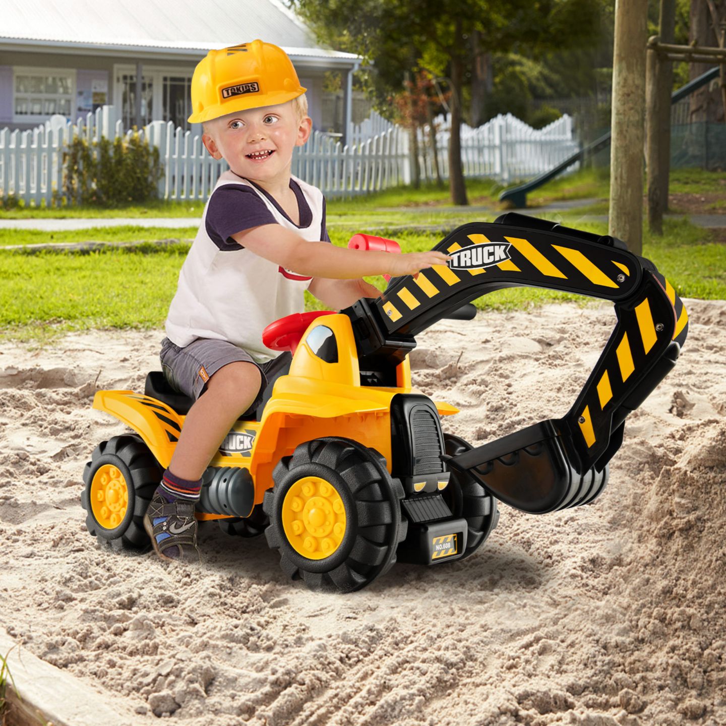 Детская игрушка Costway Kids' Ride-On Excavator Digger with Under-Seat Storage, 35"L x 17.5"W x 12"H, Ages 3+, цвет: Жёлтый — фото 2