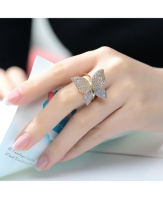 Sterling Silver 14k Gold Plated with Cubic ZIrconia Large Garden Butterfly Ring