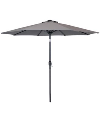 9-Foot Patio Umbrella with Solar LED Lights and Push Button Tilt - Aluminum Pole and Polyester Canopy - Gray