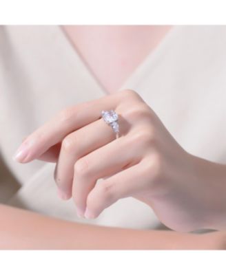 Sterling Silver White Gold Plated Clear Cubic Zirconia Statement Ring