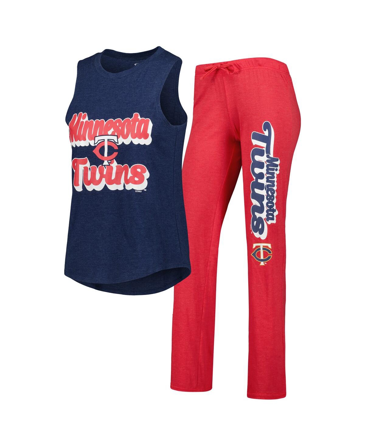 Concepts Sport Heather Red/heather Navy Minnesota Twins Wordmark Meter Muscle Tank Top & Pants Sleep In Heather Red,heather Navy