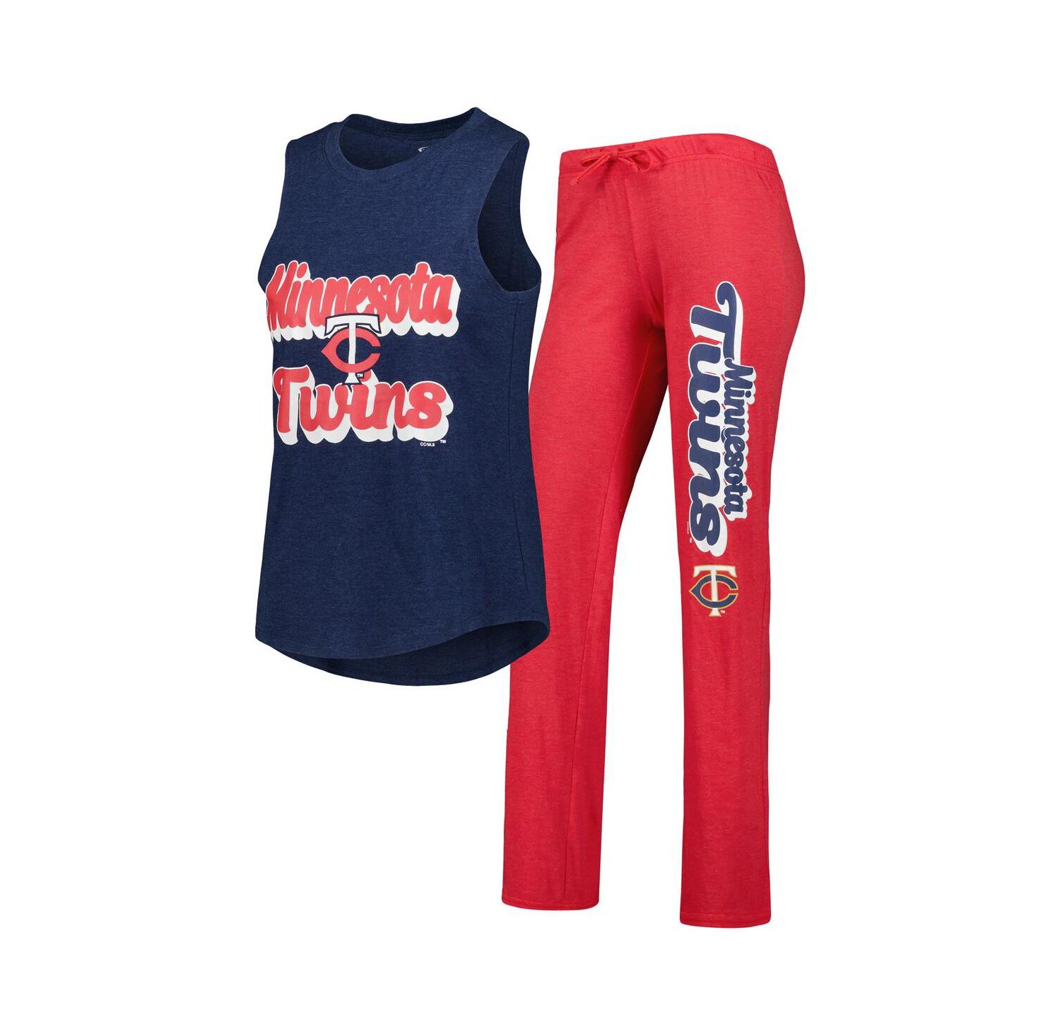 Women's Heather Red and Heather Navy Minnesota Twins Wordmark Meter Muscle Tank Top and Pants Sleep Set