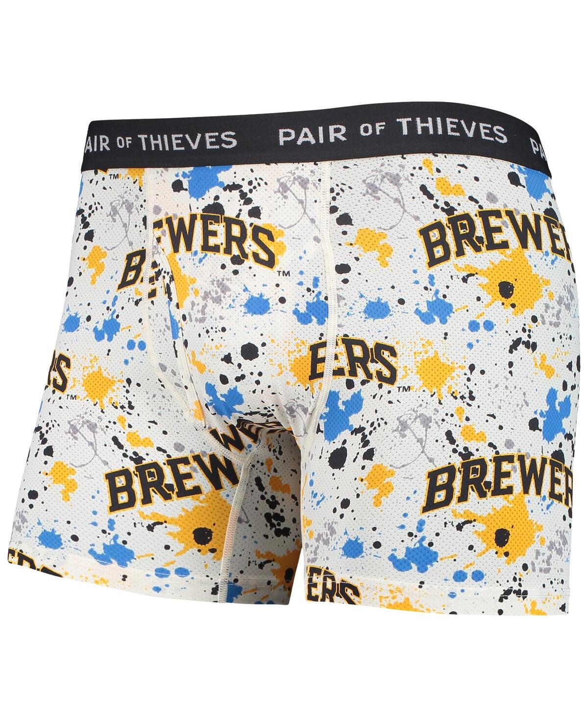 Shop Pair Of Thieves Men's  White And Navy Milwaukee Brewers Super Fit 2-pack Boxer Briefs Set In White,navy