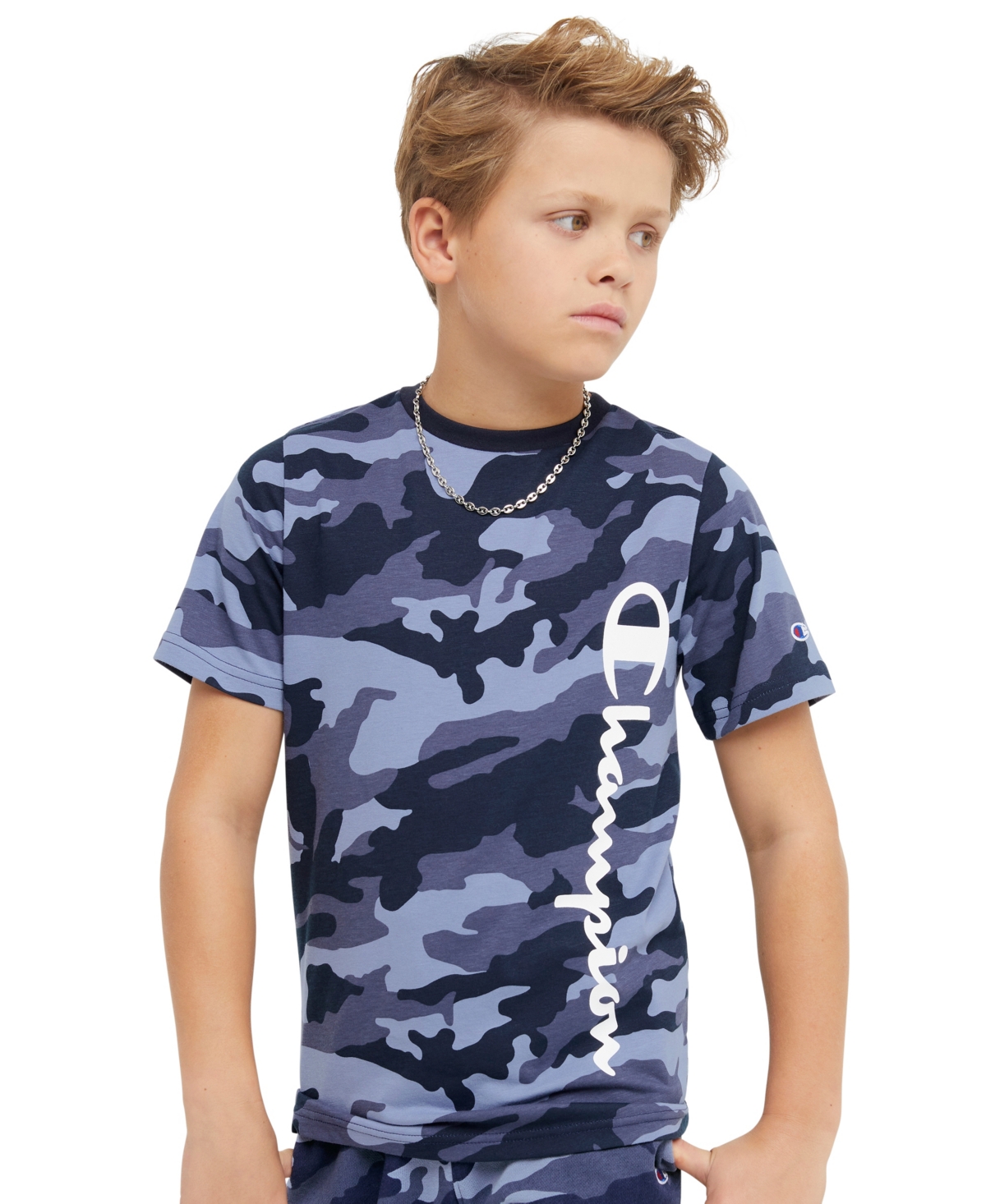 Champion Kids' Big Boys Camo All Over Print Short Sleeve T-shirt In Navy Camo