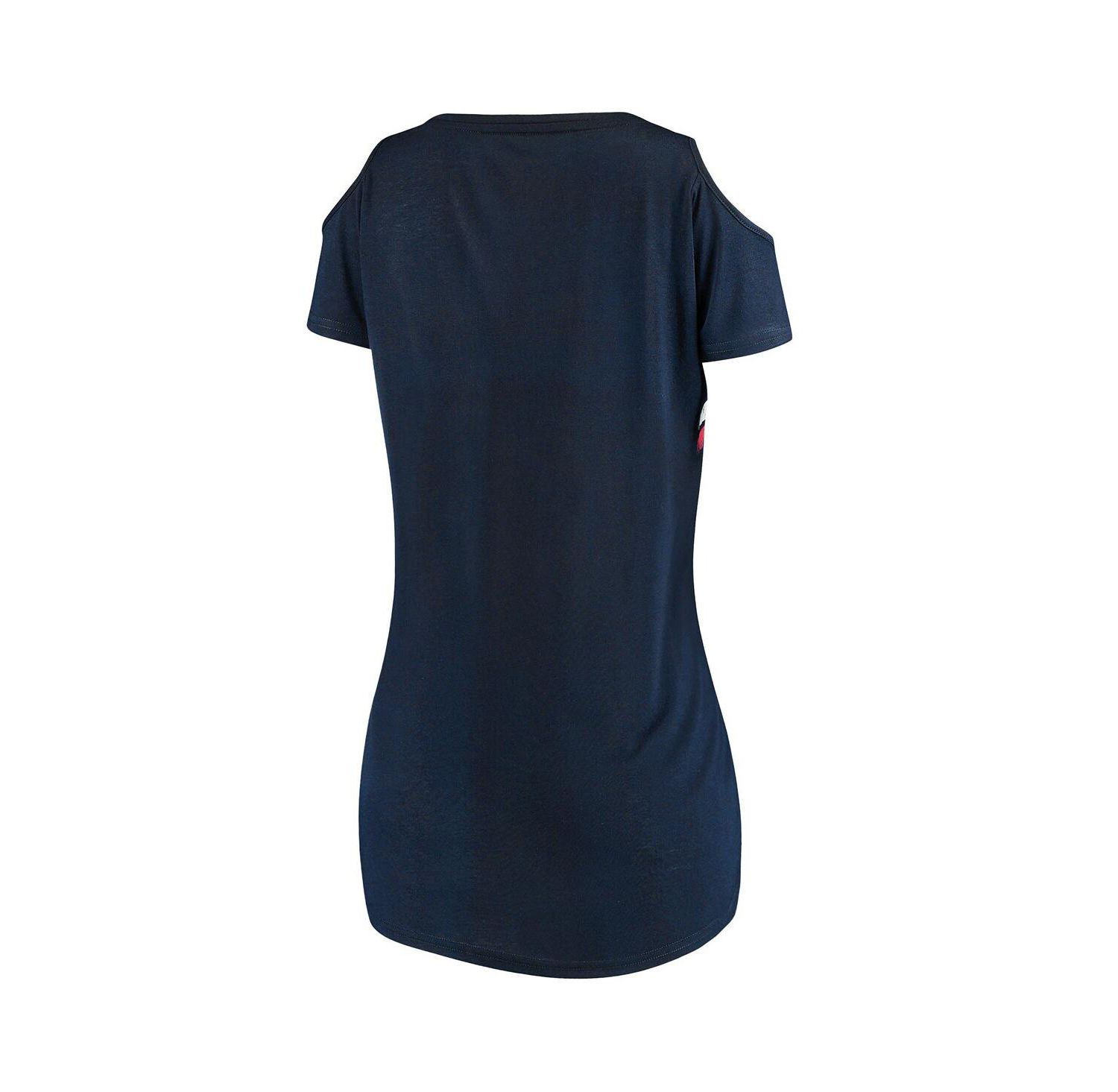 Women's Navy Cleveland Indians Clear The Bases Cold Shoulder Scoop neck T-shirt