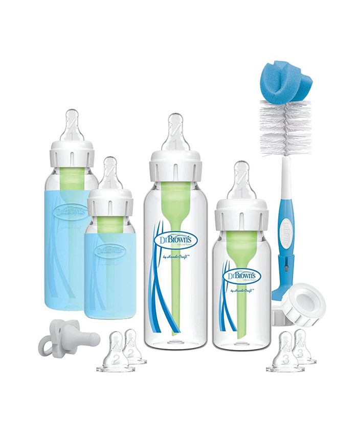 Dr. Browns Natural Flow Anti-Colic Options+ Deluxe Bottle Essentials Gift  Set with 100% Silicone HappyPaci Pacifier, Bottle Brush and Dishwasher  Basket for Bottle Parts, BPA Free, 0m+ 