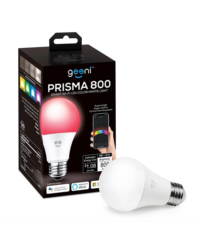 Geeni Prisma 800 2700K Dimmable A19, 60W Equivalent Color Changing RGBW LED  Smart WiFi Light Bulb, Works with Alexa and Google Home, No Hub Required,  Requires  WiFi (1 Pack) & Reviews -