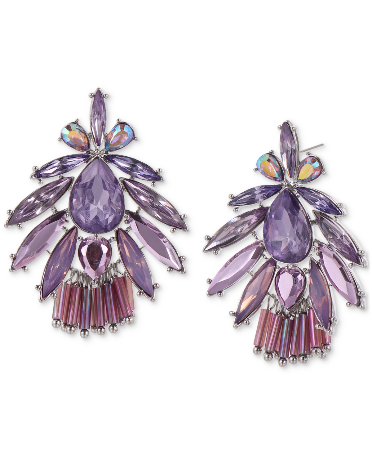 Inc International Concepts Silver-tone Mixed Stone Fan Drop Earrings, Created For Macy's In Purple