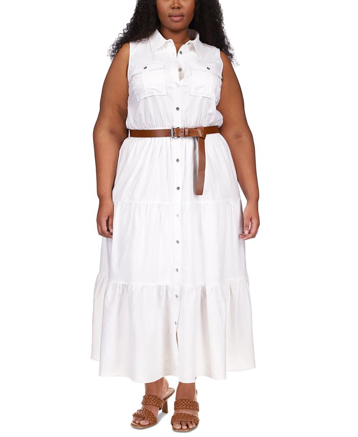 Michael Kors Plus Size Tiered Belted Shirtdress & Reviews - Dresses - Plus  Sizes - Macy's