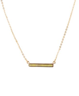 Bar None Genuine Green Jasper, Genuine Botswana Agate or Genuine Mother-of-Pearl Thin Rectangle Pendant Necklace