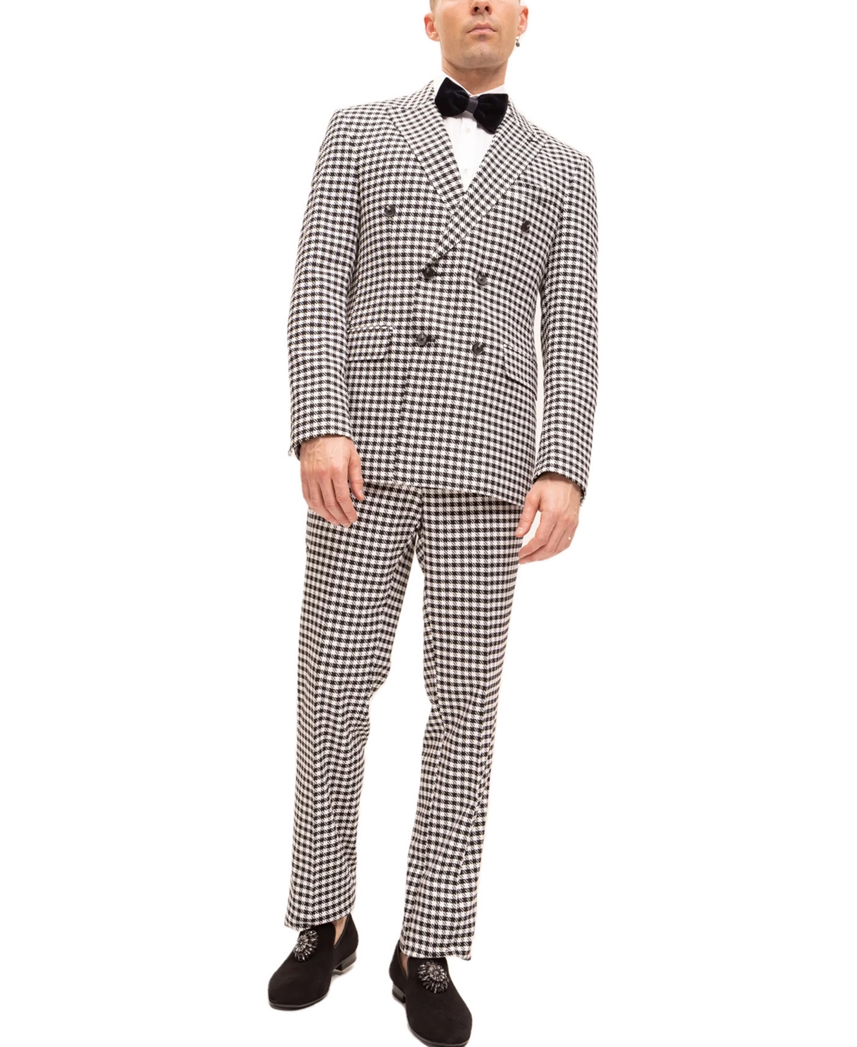 Men's Modern Double Breasted, 2-Piece Suit Set - Black White