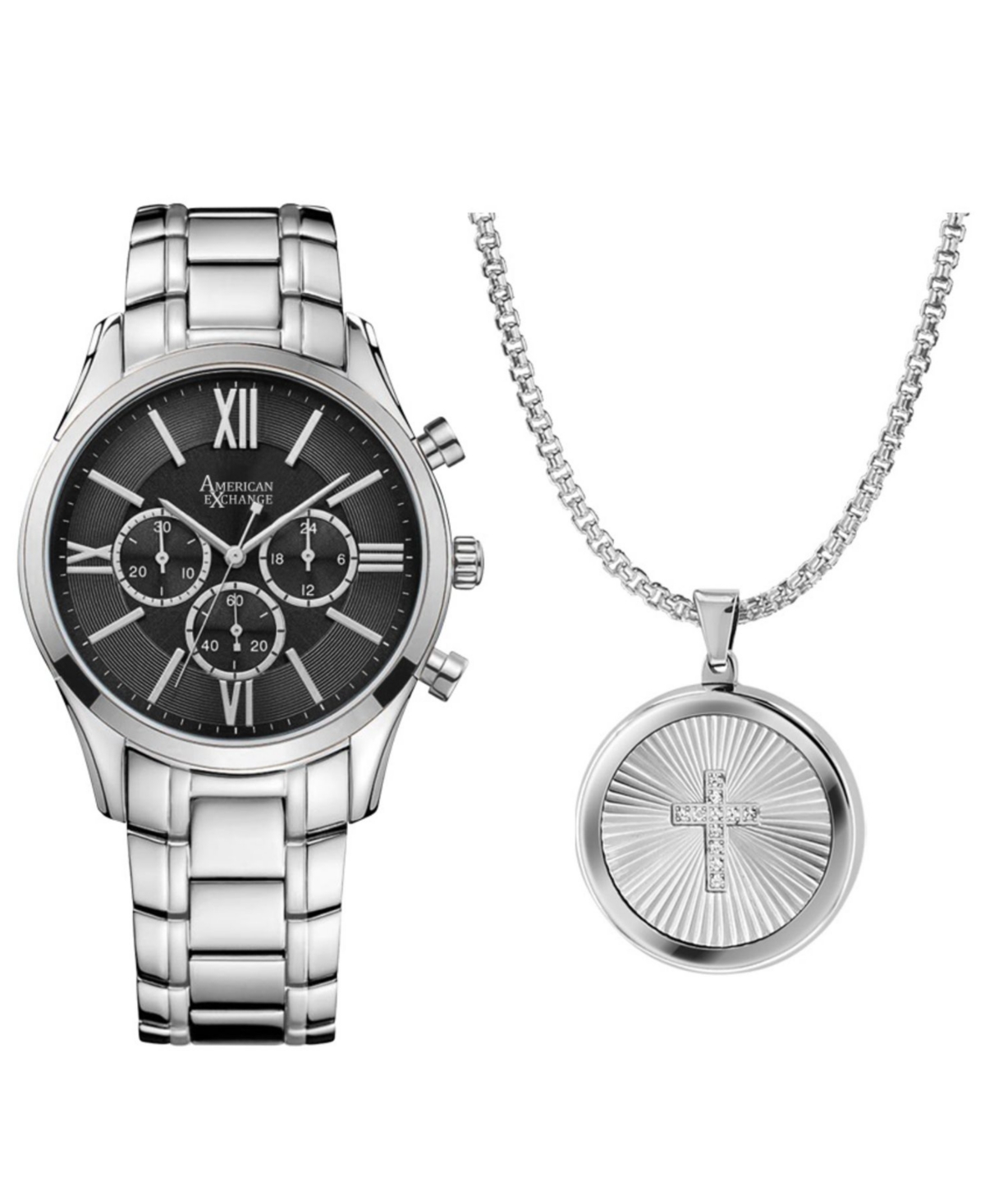 American Exchange Men's Silver-tone Bracelet Watch 43mm Gift Set