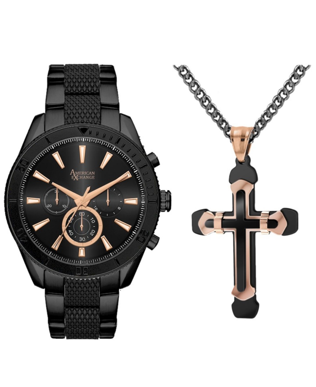 American Exchange Men's Black-tone Bracelet Watch 46mm Gift Set