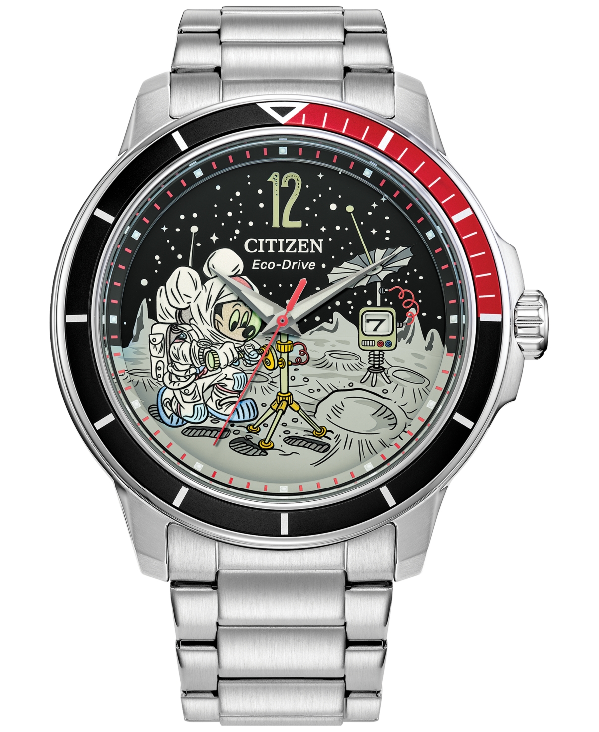Citizen Eco-drive Men's Mickey Mouse Astronaut Stainless Steel Bracelet Watch 42mm In Silver-tone