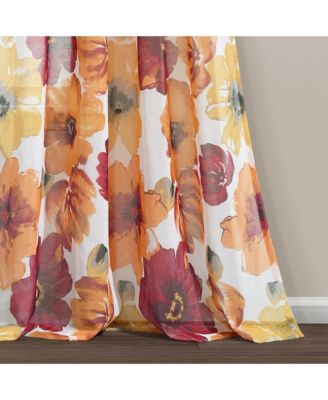 Lush Decor Leah Floral Sheer Window Curtain Panels Pair 52"W x 84"L Red & Orange - Floral Curtains for Bedroom - Sheer Curtains for Living Room