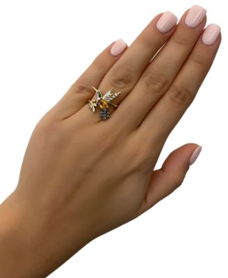 Cinnamon Citrine (1/2 ct. t.w.), Nude Diamonds (1/6 ct. t.w.), Chocolate Diamonds (1/6 ct. t.w.) & Blackberry Diamonds (1/6 ct. t.w.) Hummingbird Ring in 14k Yellow Gold
