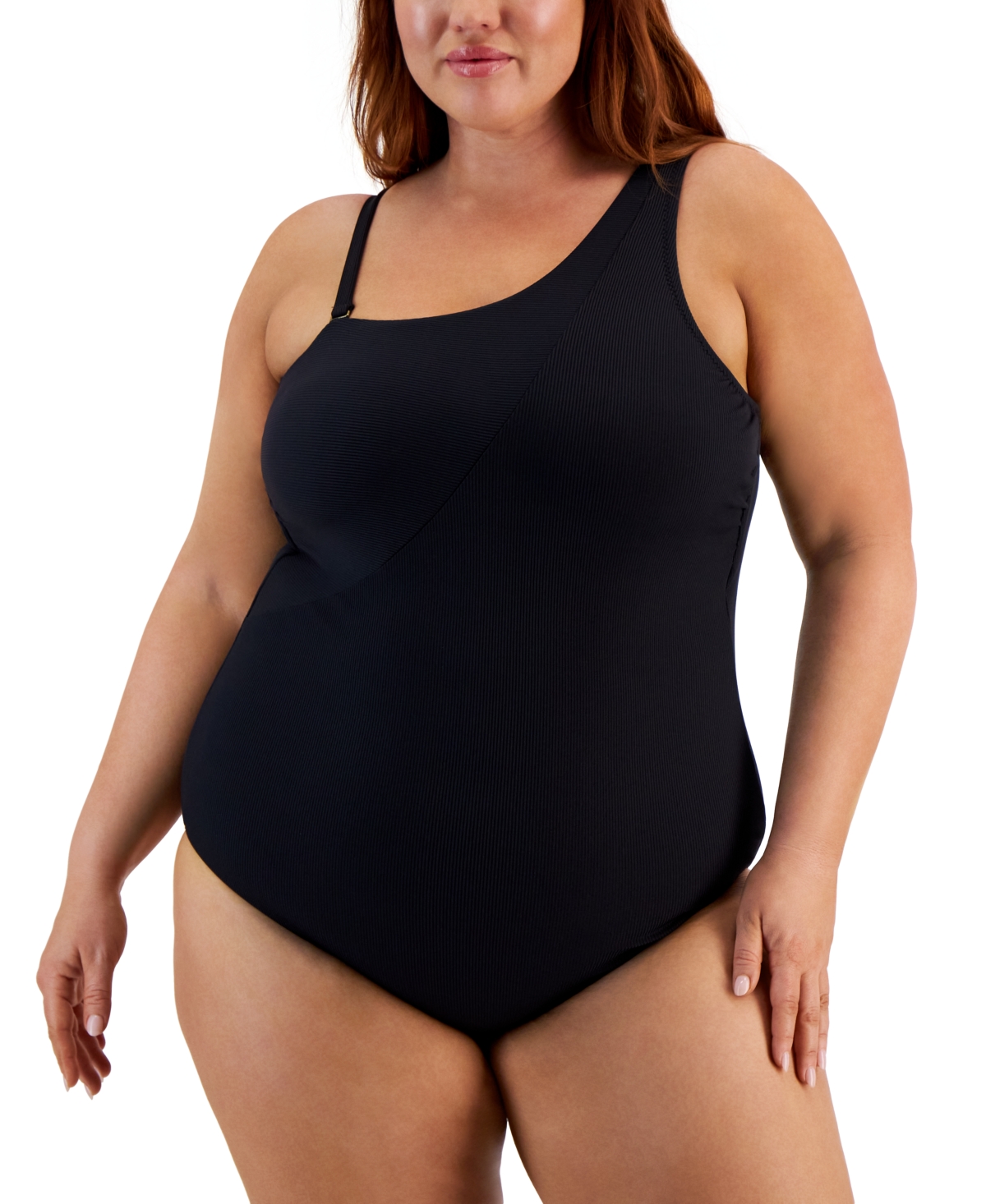 maske entreprenør Smidighed Becca Etc Trendy Plus Size Fine Line One-piece Swimsuit Women's Swimsuit In  Black | ModeSens