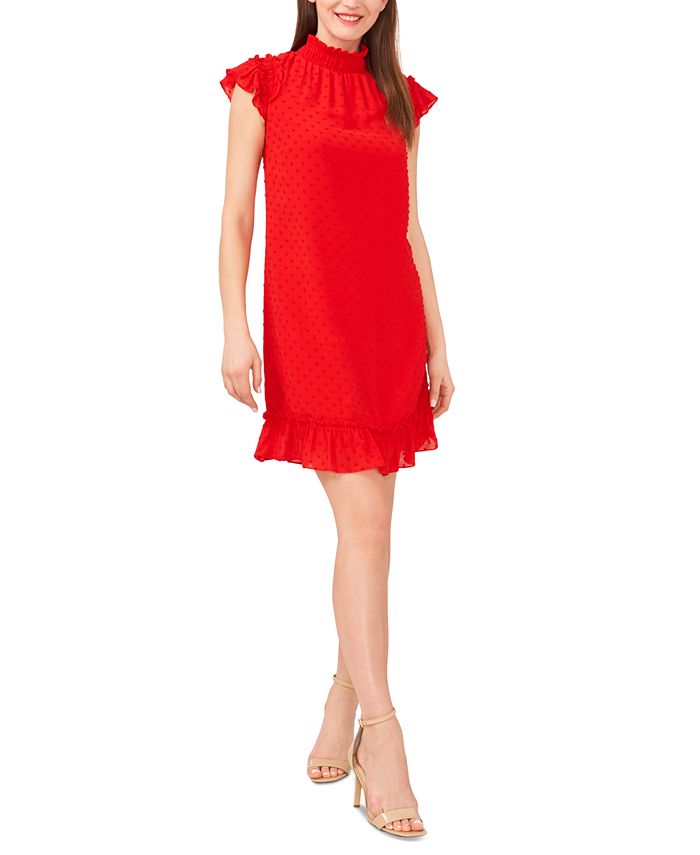 CeCe Women's Mock Neck FlutterSleeve ClipDot Dress Macy's