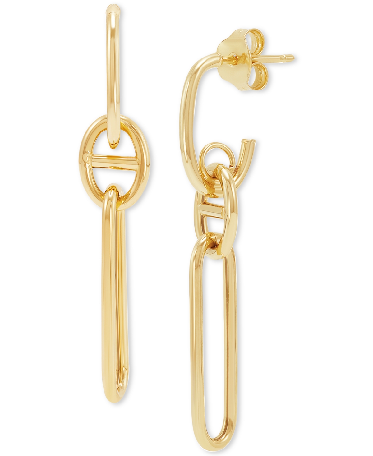 Polished Mariner & Paperclip Link Drop Earrings in 10k Gold - Gold