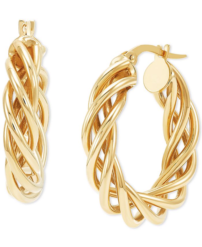 Italian Gold Braided Small Hoop Earrings in 10k Gold, 1