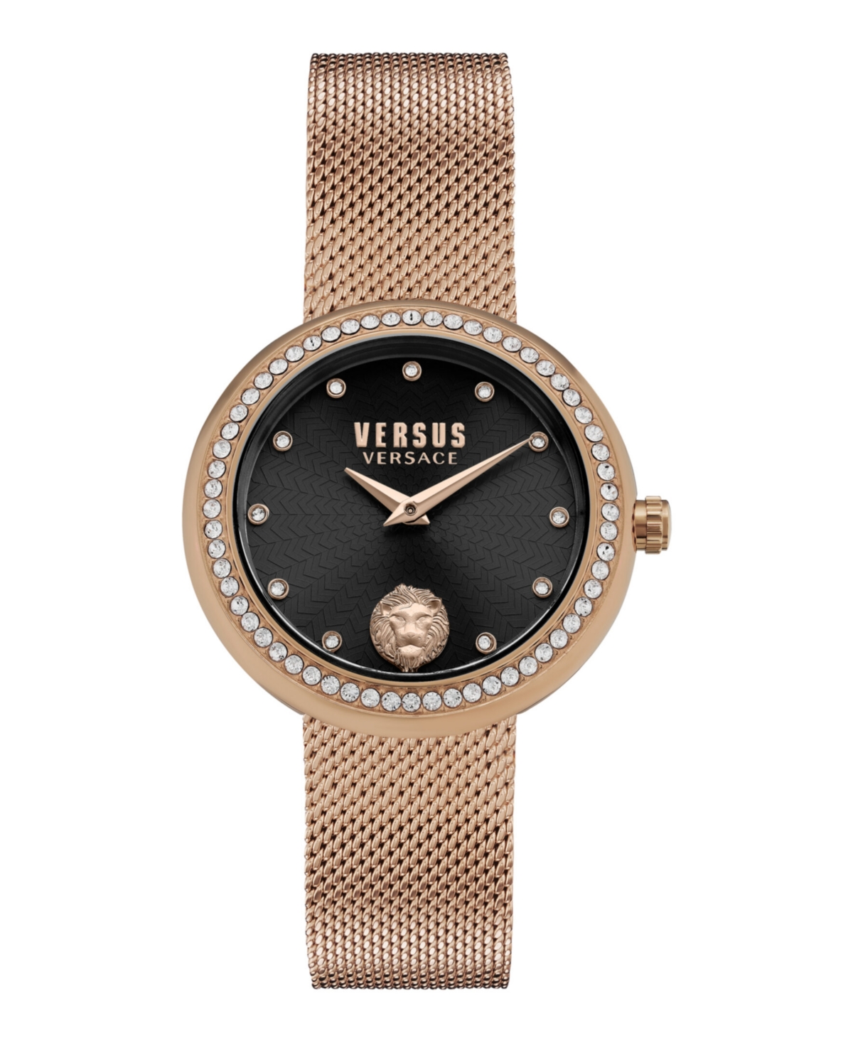 Versus Women's Lea Crystal 2 Hand Quartz Rose Gold-tone Stainless Steel Watch, 35mm In Black/rose Gold