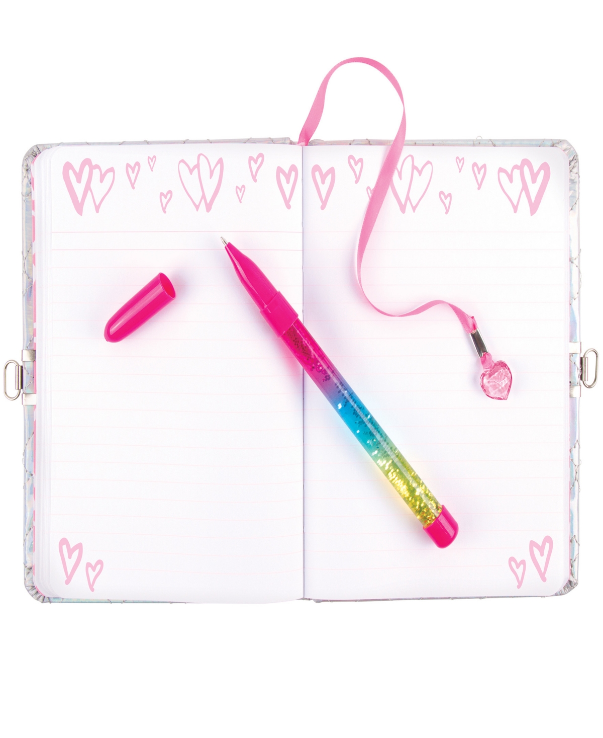 Three Cheers For Girls 3C4G: Quilted Locking Journal Pen, Silver-Tone With Rainbow Pen, Make It Real, Teens Tweens Girls, 192 Page Lined Journal, Take
