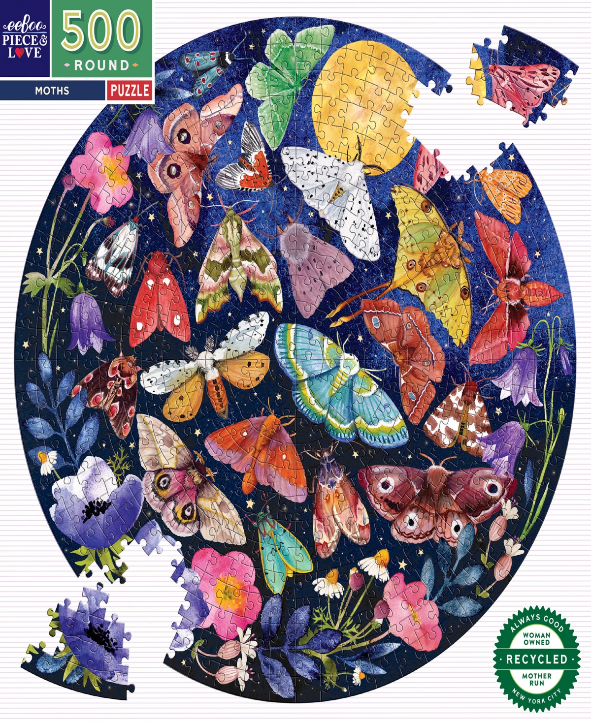 Shop Eeboo Piece And Love Moths 500 Piece Round Adult Jigsaw Puzzle Set, Ages 14 And Up In Multi