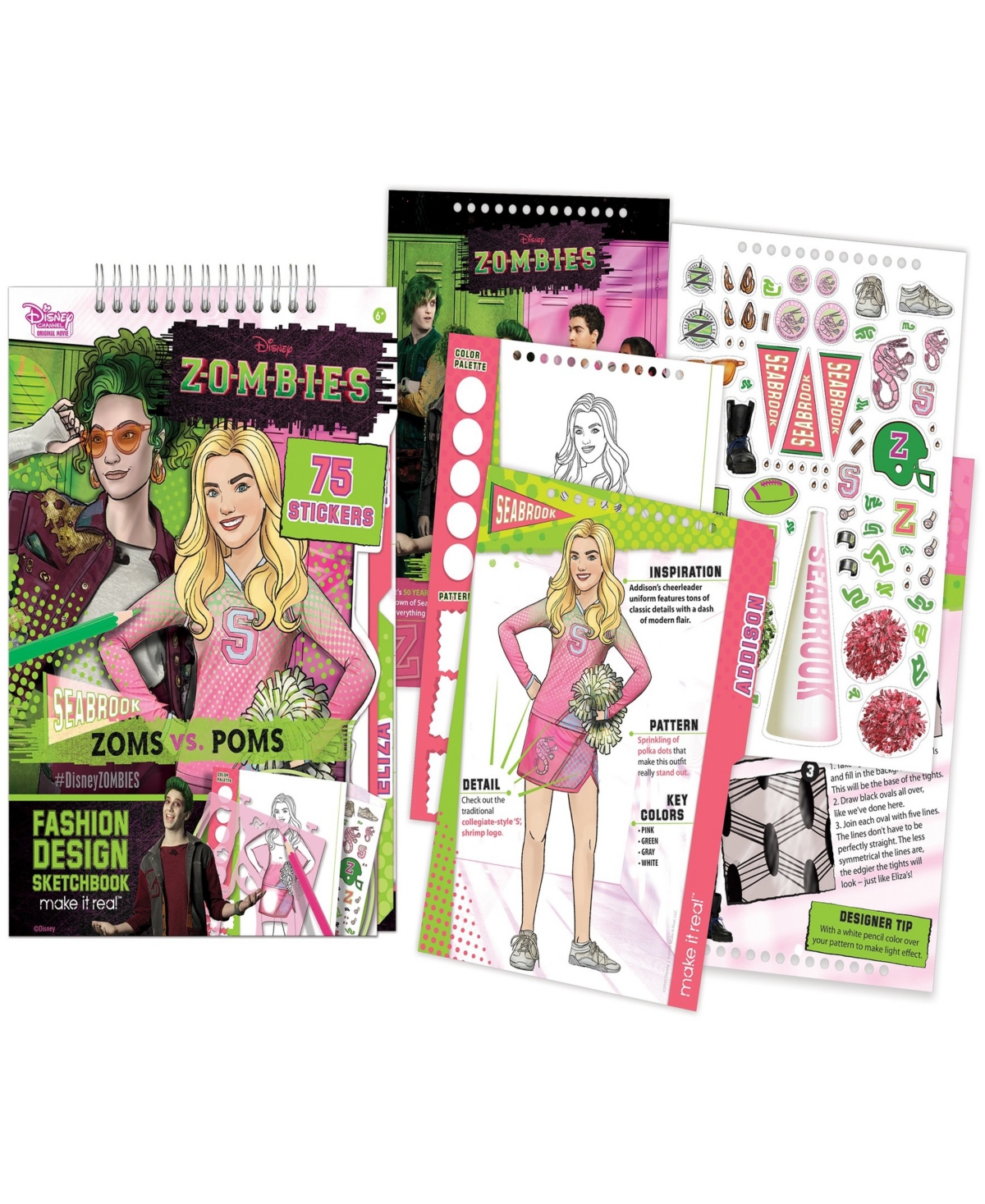 Disney Zombie Fashion Design Tracing Light Table 9 Piece Set, Make It Real, Sketchbook, Stickers Coloring Pencils, Lights Up For Easy Tracing, Draw Sk