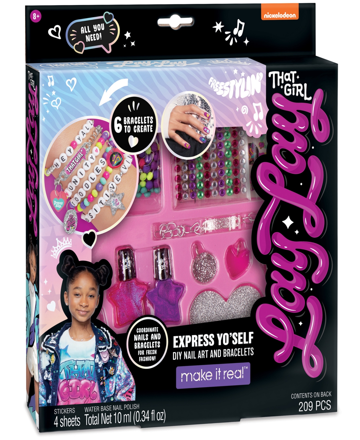That Girl Lay Lay Kids' Express Yo Self Diy Nail Art Bracelets Kit Create 6 Bracelets, Make It Real, Nickelodeon, 209 Pieces In Multi