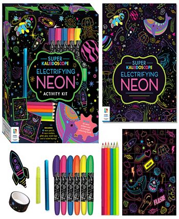 Super Kaleidoscope - Electrifying Neon Activity Kit - Space Themed Coloring Book with Neon Stationery and Stickers - Rocket Keyring - Arts and Craft