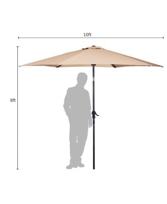 10FT Patio Umbrella 6 Ribs Market Steel Tilt W/Crank Outdoor Garden