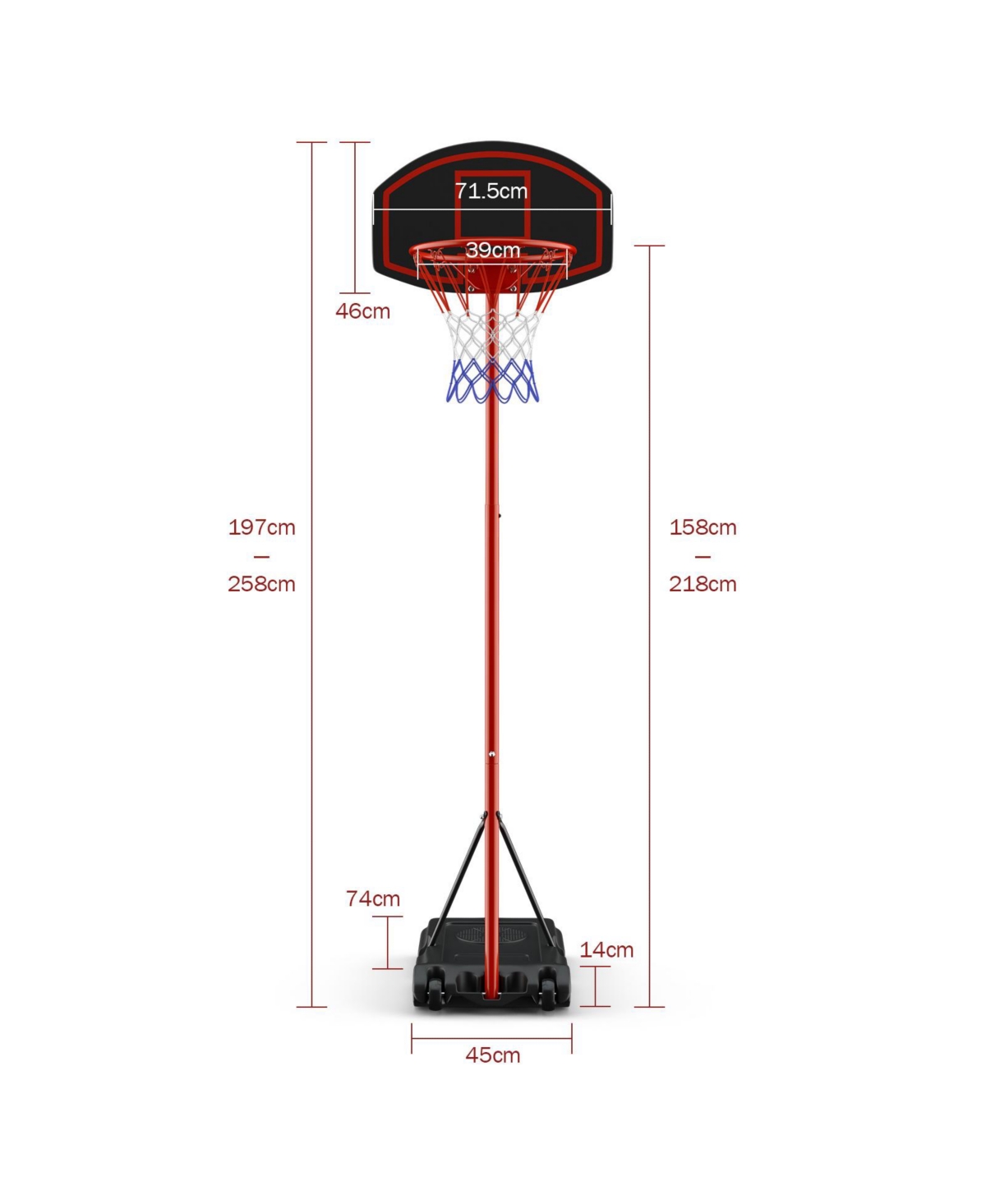 Height-Adjustable Basket Hoop, Portable Backboard System Stand