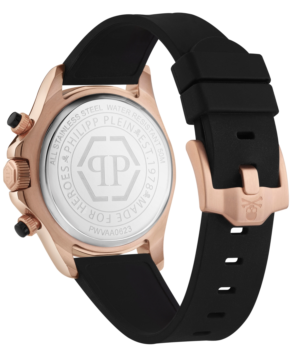 Shop Philipp Plein Men's Chronograph Nobile Racing Black Silicone Strap Watch 43mm In Ip Rose Gold