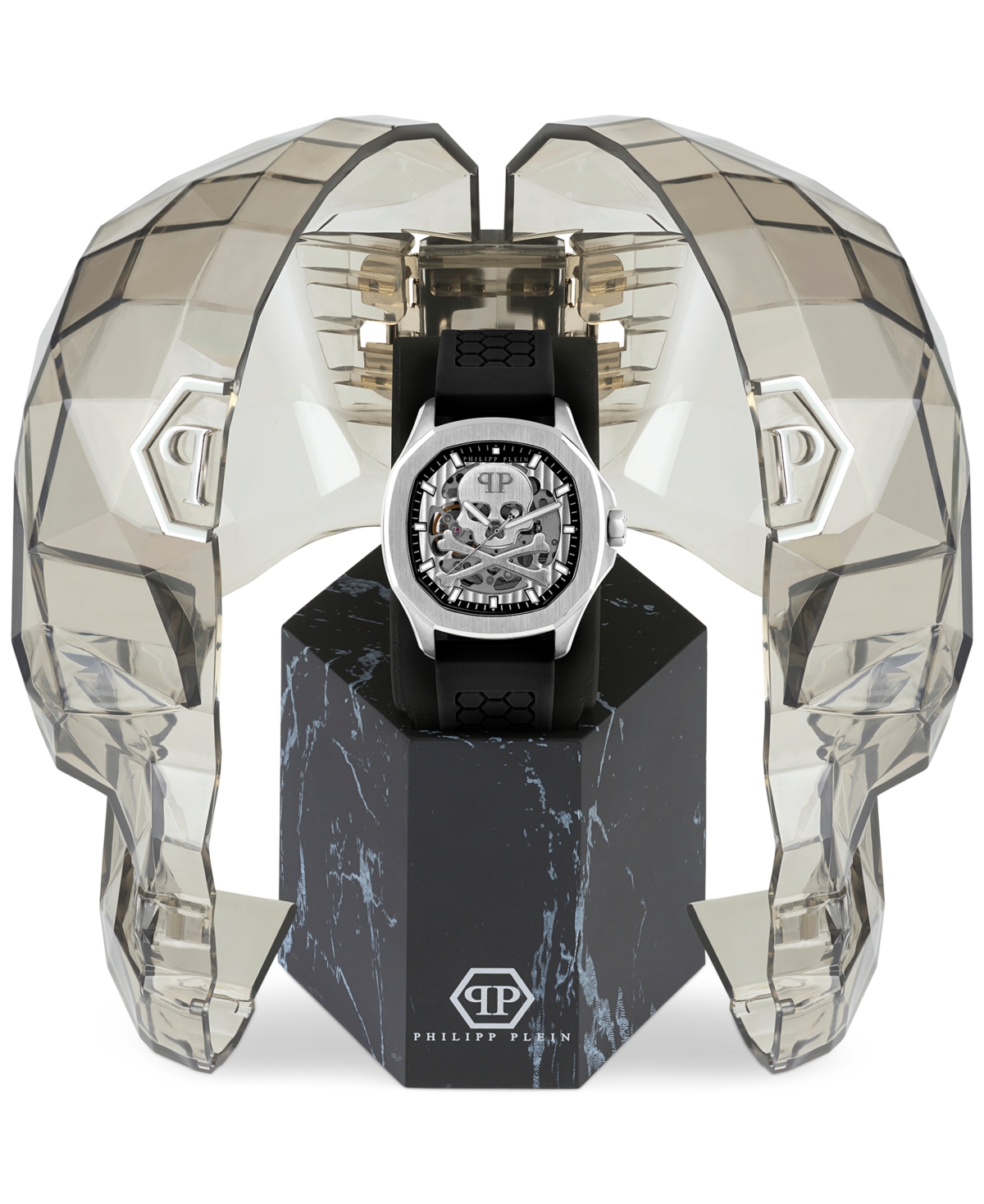 Shop Philipp Plein Men's Automatic Skeleton Spectre Black Silicone Strap Watch 42mm In Stainless Steel