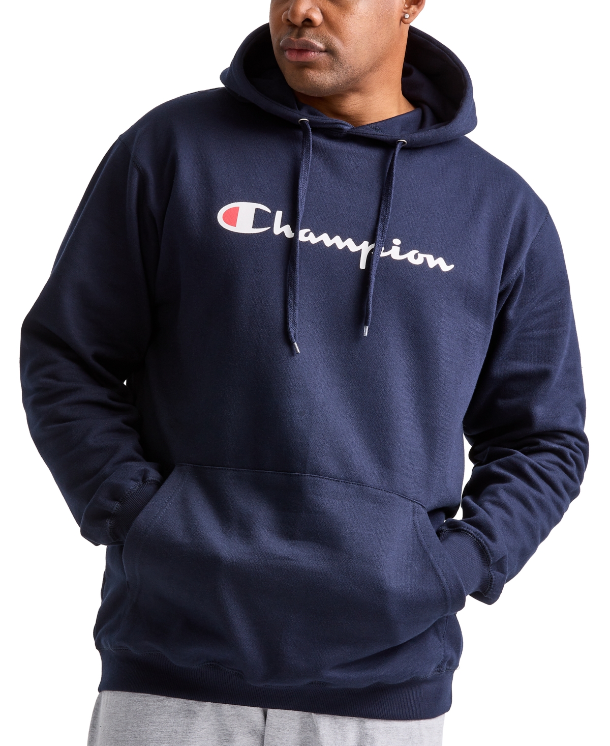 Champion Men's Big & Tall Powerblend Logo Graphic Fleece Hoodie In Navy