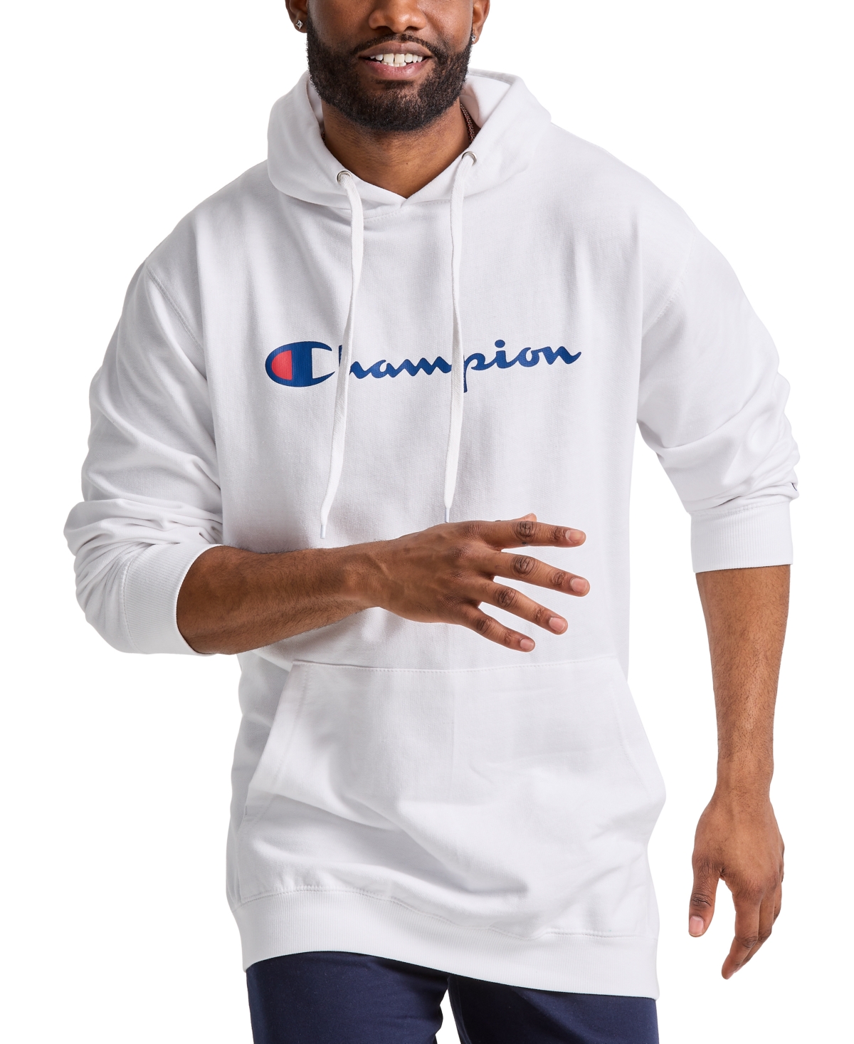 Champion Men's Big & Tall Powerblend Logo Graphic Fleece Hoodie In White
