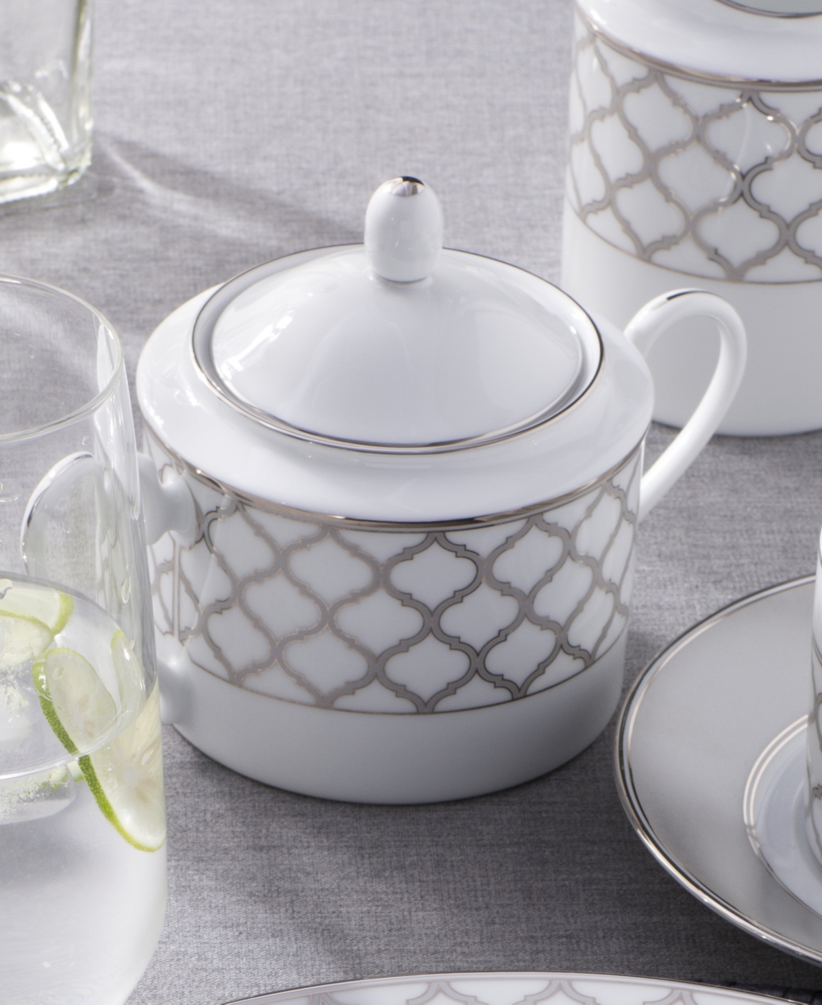 Noritake Eternal Palace Covered Sugar - White And Platinum