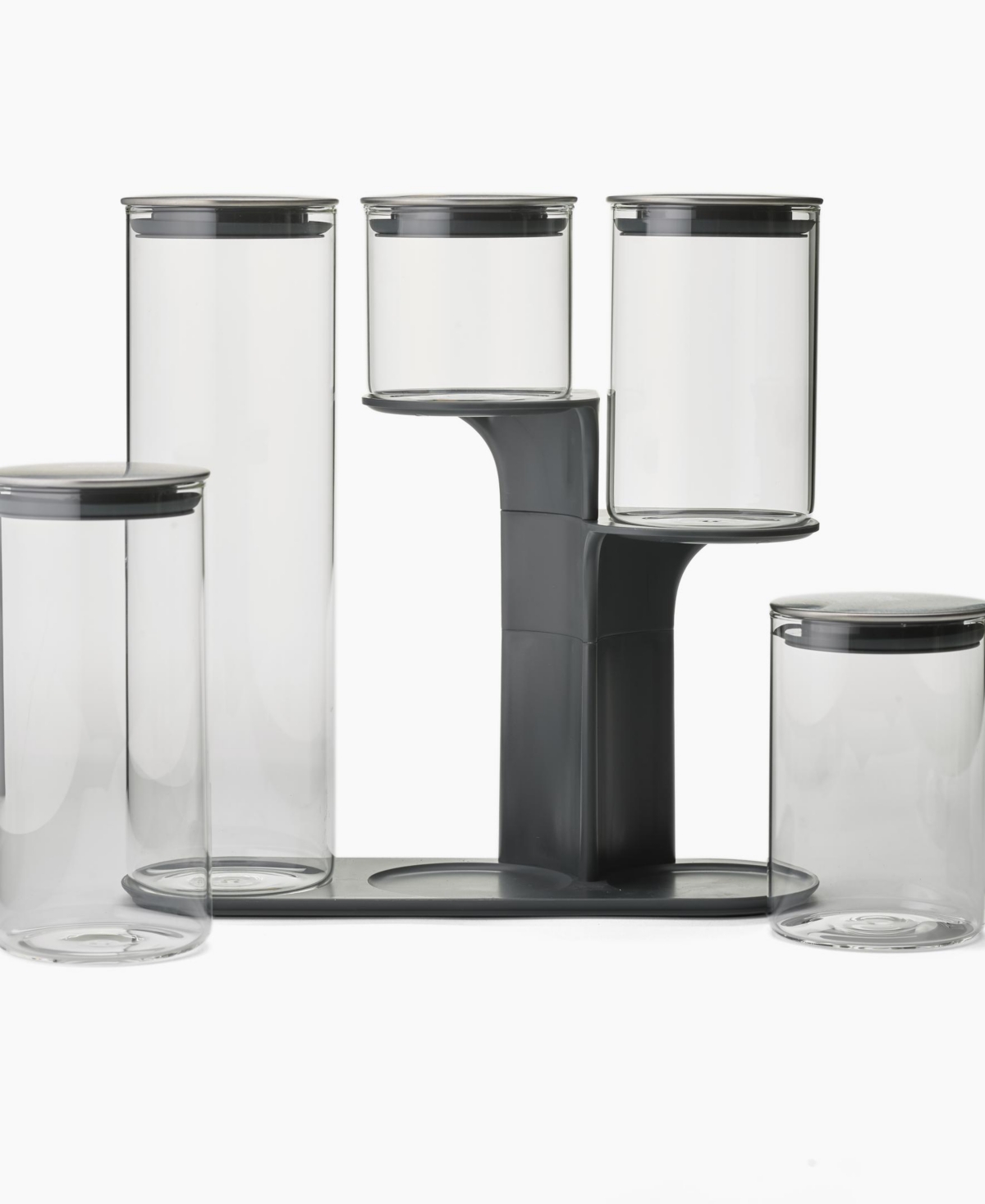 Podium 5-Piece Glass Storage Jar Set with Stand - Gray