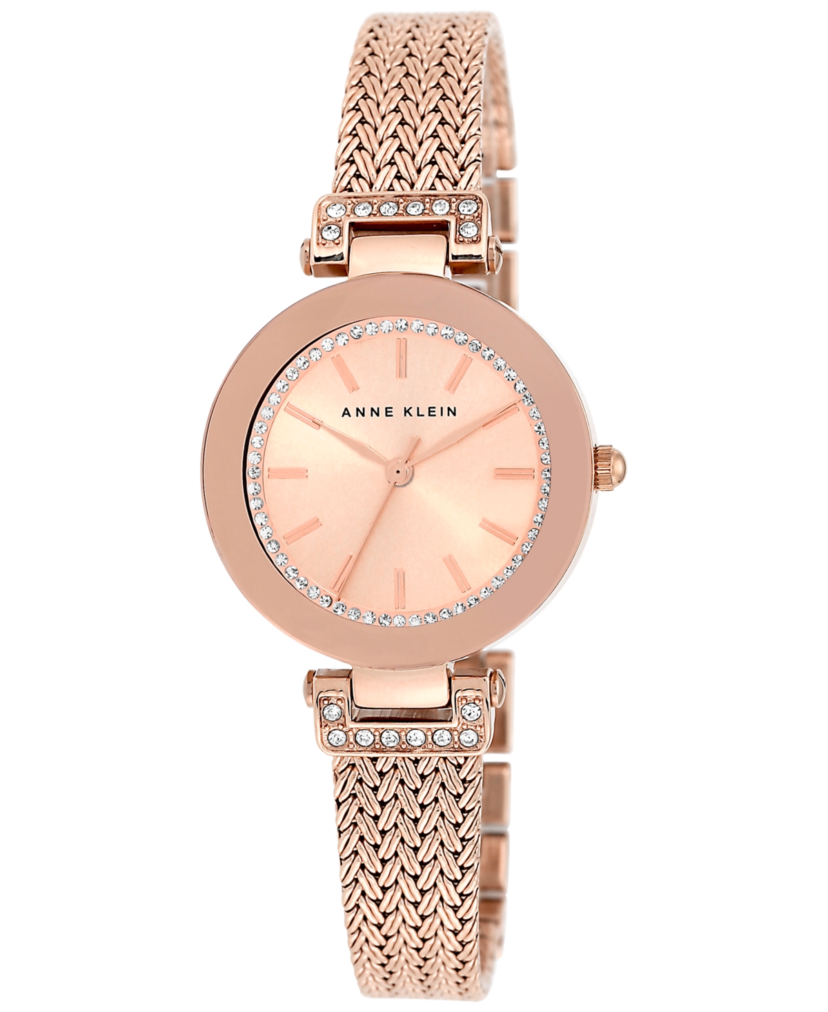 Anne Klein Women's Premium Crystal-accented Rose Gold-tone Stainless Steel Mesh Bracelet Watch 30mm Ak-1906rgrg In No Color