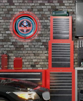 Shelby Retro Round Neon Wall Analog Clock with Pull Chain, 14.5"