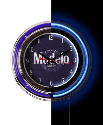Modelo Retro Round Neon Wall Analog Clock with Pull Chain, 14.5"