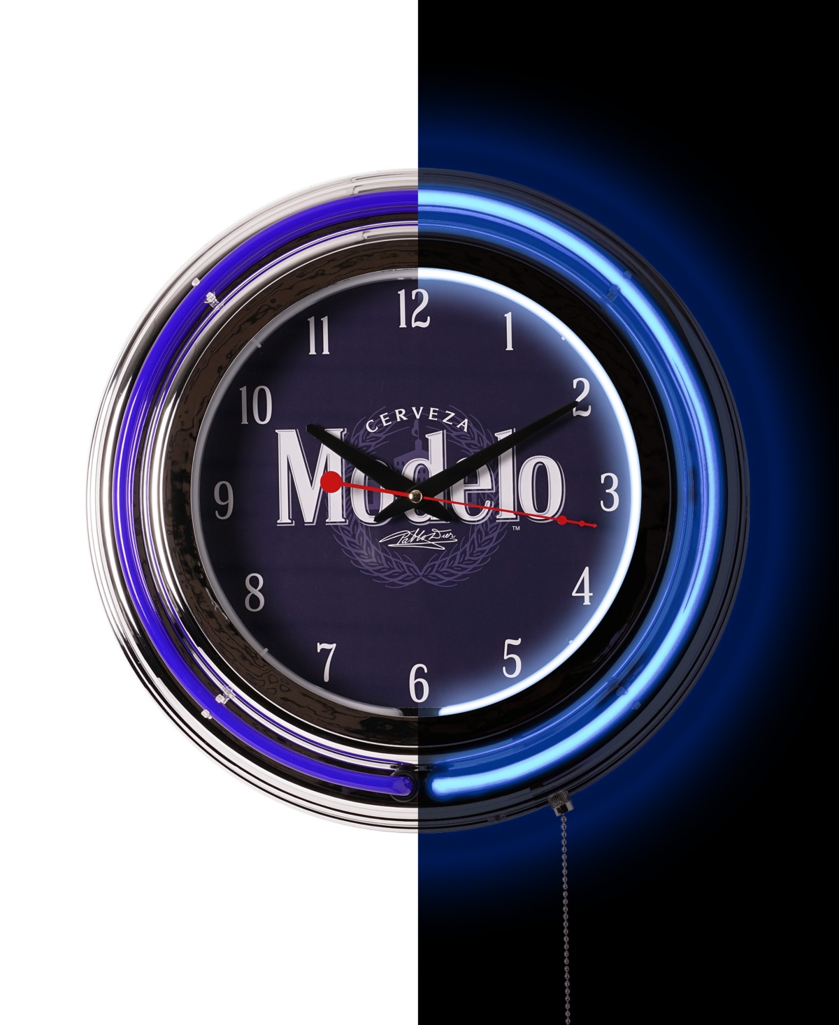 American Art Decor Modelo Retro Round Neon Wall Analog Clock with Pull Chain,